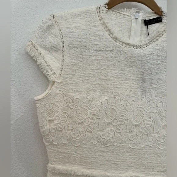 ZARA NWT White embroidered tweed mini dress | Size M - Picture 3 of 12